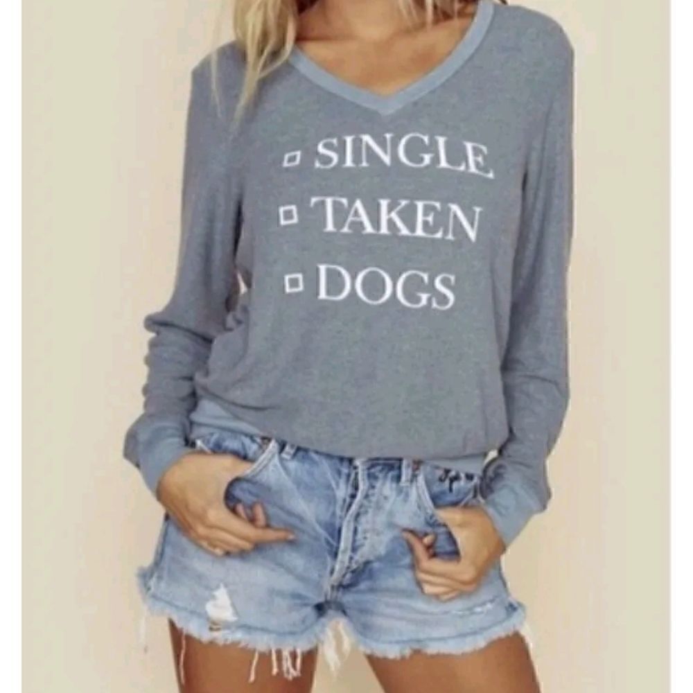 WILDFOX V-Neck Single Taken Dogs Fleece Pullover Sweatshirt S